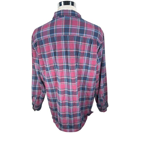 LL Bean Fleece Lined Flannel Shirt Men's XL Blue Red Plaid Long Sleeve Button Up - Picture 5 of 10